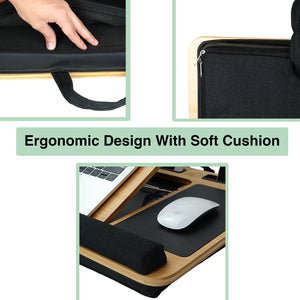 CARLA HOME Bamboo Laptop Lap Desk with Cushion, Angle Adjustable and Sleeve Case Bag for Office and Home