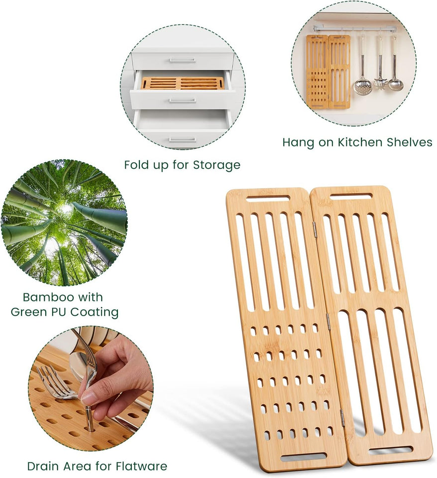 CARLA HOME Foldable Bamboo Dish Drying Rack for Kitchen