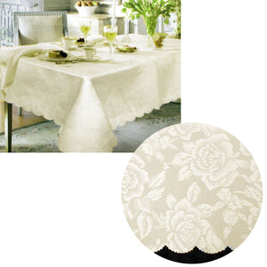 Jacquard Damask Design with Scalloped Edging Table Cloth Cream 150 x 220 cm