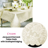 Jacquard Damask Design with Scalloped Edging Table Cloth Cream 150 x 220 cm