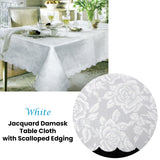 Jacquard Damask Design with Scalloped Edging Table Cloth White 150 x 220 cm